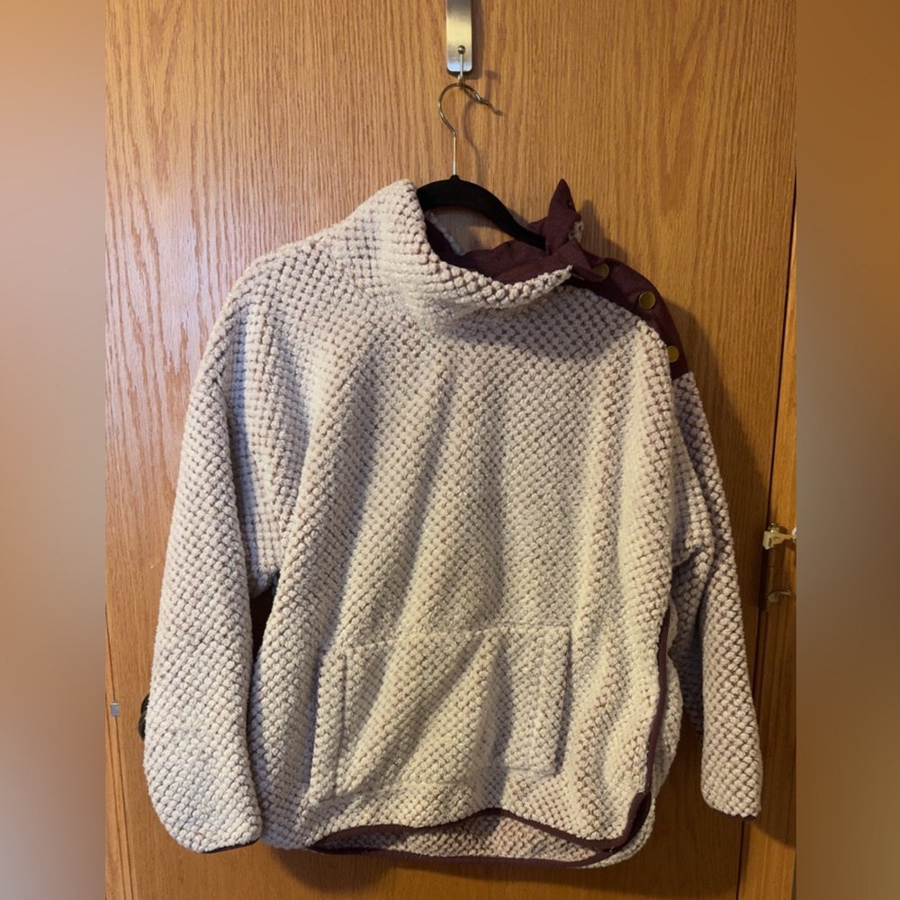 St. John's Bay Women's Textured Waffle Sherpa Cowl Neck Pullover with Side Snaps